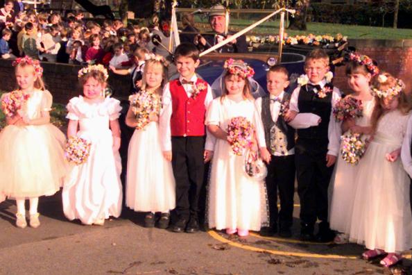 A mock wedding was held at the Orchard Infant School in Sprotbrough in 2000.