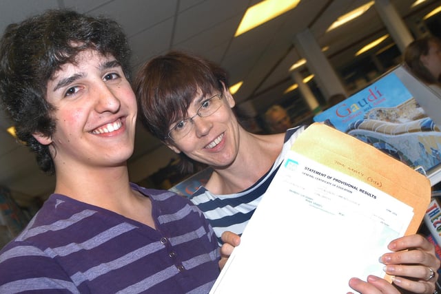 John Wadley was congratulated by head of Media Studies Angela Finn on gaining his A grade in 2009