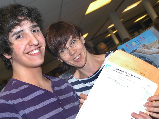 John Wadley was congratulated by head of Media Studies Angela Finn on gaining his A grade in 2009