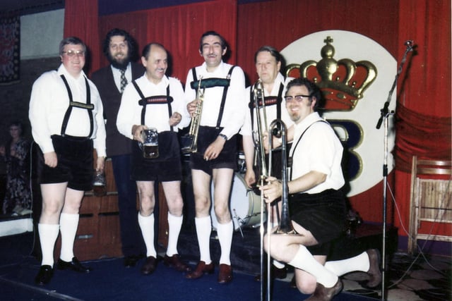 The Hofbrauhaus oompah band - pictured left to right are Alan Carr, Brian Slater, unknown, Ray Hollingsworth, Arthur Atkinson and Eric Sinclair