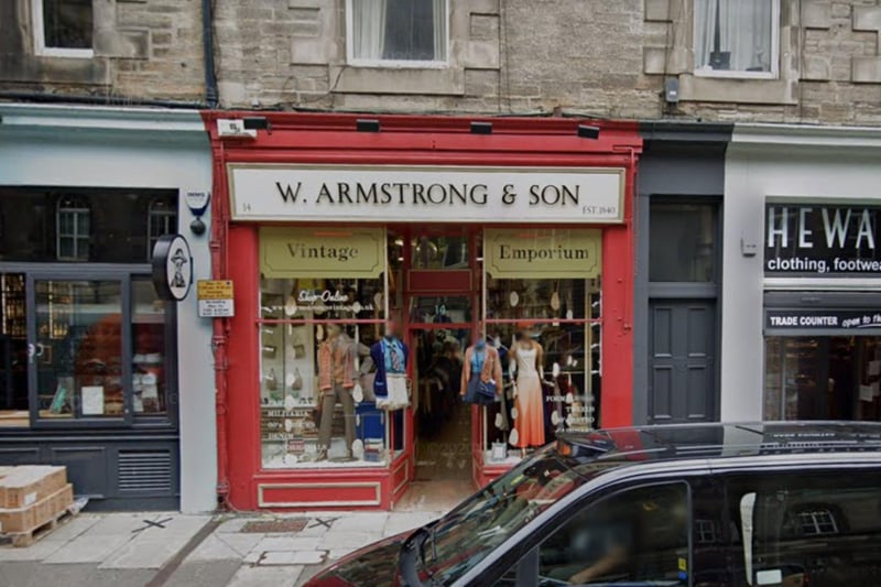 W. Armstrong & Son, better known as simply Armstrong's, was established in 1840, making it one of the oldest vintage shops in the UK. It now has three branches selling an array of pre-loved clothing and accessories on the Grassmarket, Teviot Place and Clerk Street.