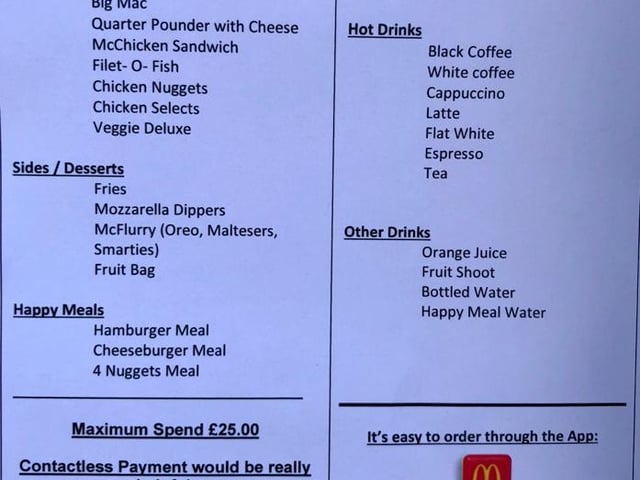 McDonald's are operating a limited menu as they reopen for drive-thru only.