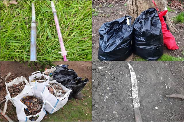 Housing association tenants are urging their landlord to put an end to syringes, a knife broken glass, rubbish and drunks urinating in their communal garden.