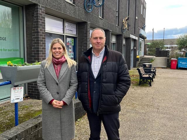 Miriam Cates, MP for Penistone and Stocksbridge with Ian Sanderson. The Government has green lighted “once in a generation” plans to transform key parts of Stocksbridge, unlocking £24.1 million of investment.