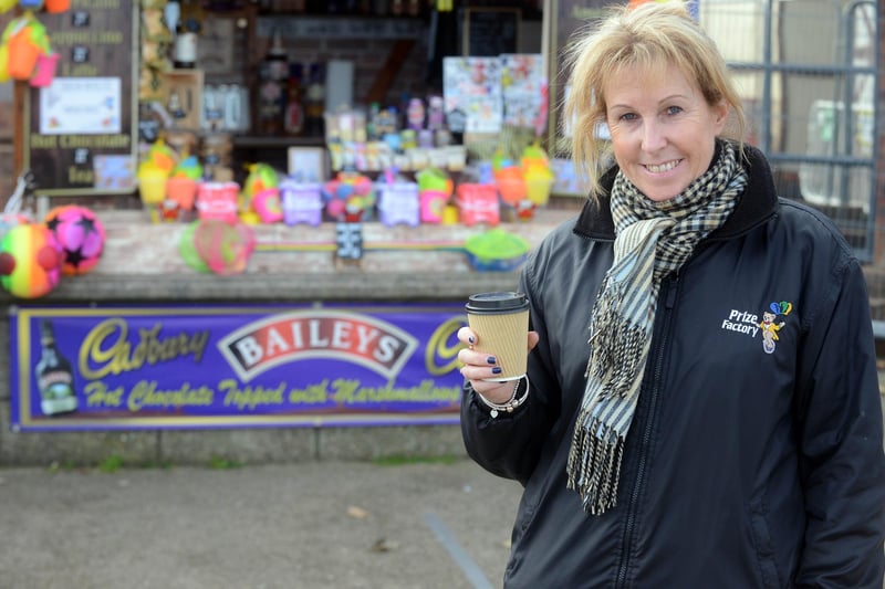 Susan Ling with winter hot chocolate on the Sandhaven Beach promenade last year.