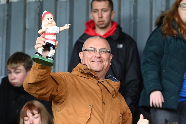 A Rovers fan and his pottery pal at Glanford Park