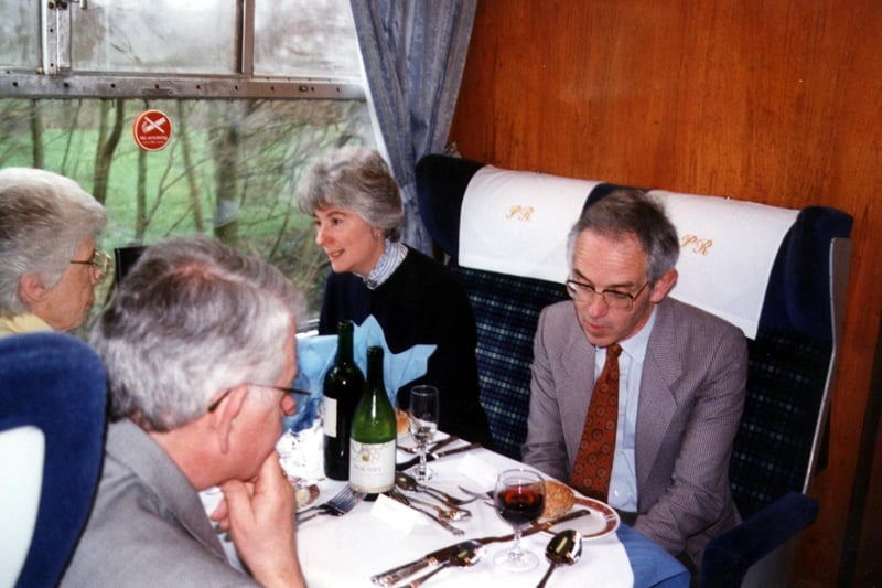 Diners on board the Palatine Restaurant on Peak Rail in 2000