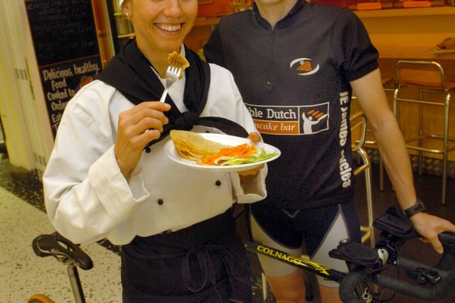 Martine Verweij and her partner, Brian Tear, pictured at the Dutch Pancake House, Orchard Square in 2004