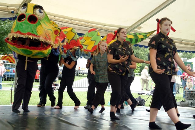Youngsters from Hucknall Interchange Youth Group performing a Chinese Dragon Dance.
