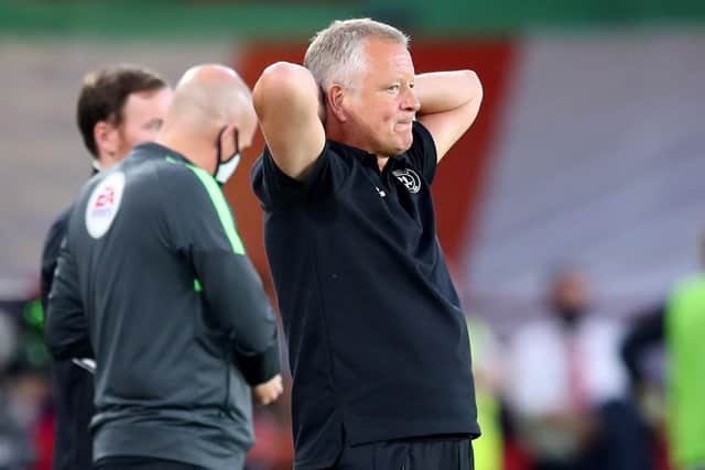 Chris Wilder manager of Sheffield Utd reacts to missed chance: Simon Bellis/Sportimage