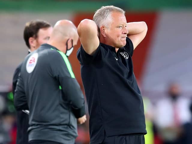 Chris Wilder manager of Sheffield Utd reacts to missed chance: Simon Bellis/Sportimage