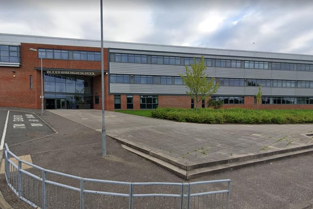 Woodfarm High School in East Renfrewshire is in seventeenth place with 61 per cent of its pupils achieving five Highers