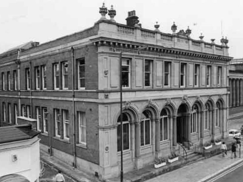 Sheffield Water Works Company offices, on Division Street, which later became Transport Offices (known as Cambridge House) and is today a Wetherspoons pub, pictured in July 1982