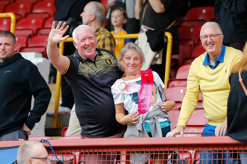 Mansfield fans at the Breyer Group Stadium for the match against Leyton Orient.