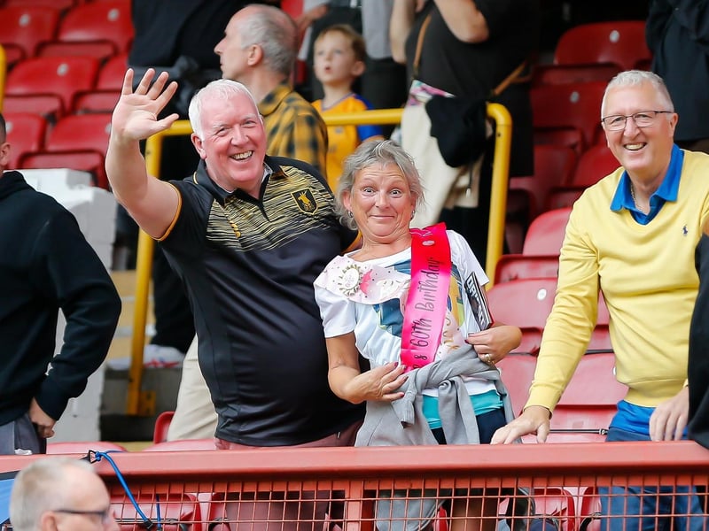 Mansfield fans at the Breyer Group Stadium for the match against Leyton Orient.