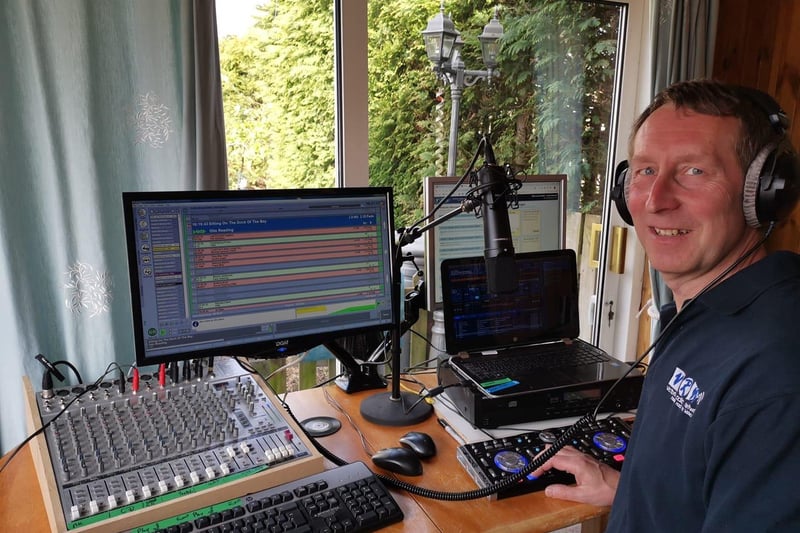 Mark R Sadgrove, chairman of VRN, broadcasting Kirkcaldy's hospital radio from his home.