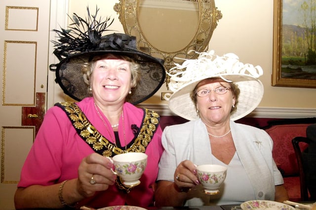 Mayor of Barnsley Margaret Morgan and Mrs Margaret Collier (right) enjoy a cup of tea at the 'at home day' at the Mansion House back in 2006