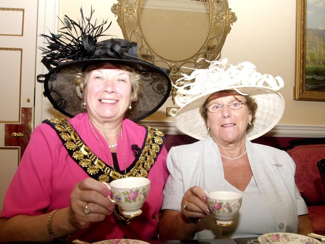 Mayor of Barnsley Margaret Morgan and Mrs Margaret Collier (right) enjoy a cup of tea at the 'at home day' at the Mansion House back in 2006