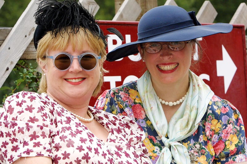 Linda Borrow of Cleveland and Debbie Southward of Lancashire cut a dash in their traditional 1940's dresses and hats at Peak Rail in 2006