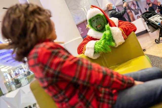 There are plenty of Christmas activities taking place at Meadowhall Shopping Centre, Sheffield, with festive characters like the Grinch on hand to greet shoppers.