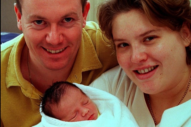 Pictured at Jessops Hospital, Sheffield, are Carolyne and Richard Hartley from Norton Lees, Sheffield, with their baby Kieran, born at 1.54am on New Years Day 1999 weight 7lbs 4 oz