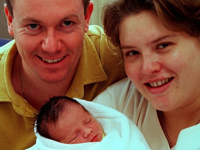 Pictured at Jessops Hospital, Sheffield, are Carolyne and Richard Hartley from Norton Lees, Sheffield, with their baby Kieran, born at 1.54am on New Years Day 1999 weight 7lbs 4 oz