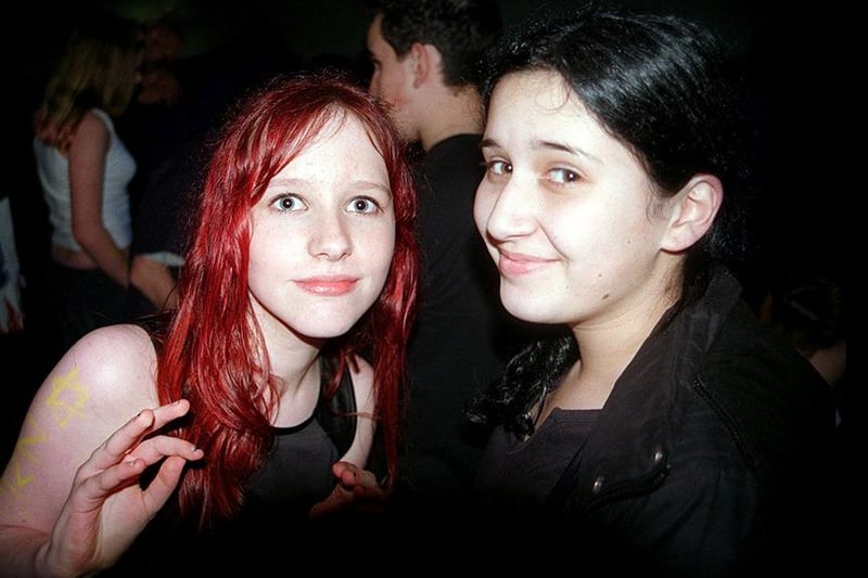 From left, Kate Balanger and Sarah Khan at 'Fat Lip' @ the Corporation, an underage night taking place early on a Saturday evening, giving young people the chance to enjoy music in an alcohol free environment, March 2003