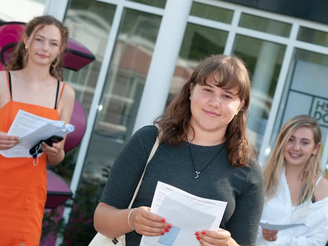 Hannah Kendall with her results at Havant and South Downs College. Picture: Duncan Shepherd