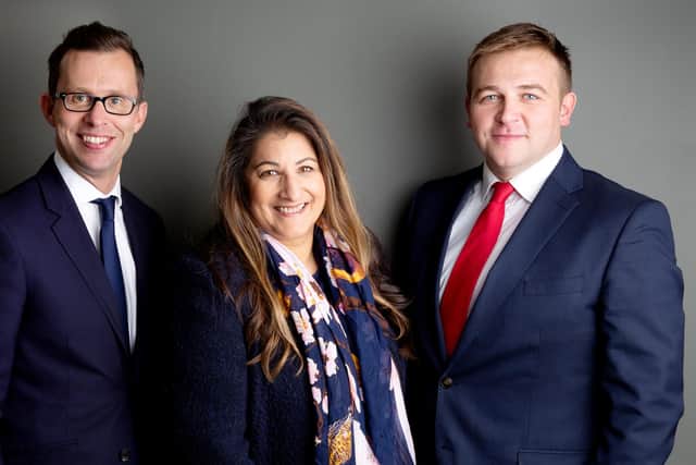 From left: managing partner James Brown, Sheffield office lead Alison Fernandes and senior partner Sam Hall.