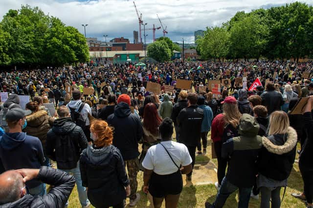 Thousands gathered at the Black Lives Matter demonstration in Devonshire Green, Sheffield.