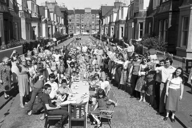 Cambridge Gardens residents have a street party to celebrate the Royal Wedding in Edinburgh, July 1981.