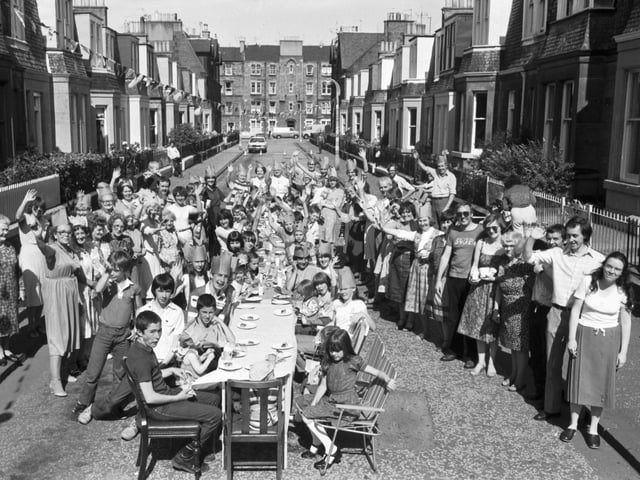 Cambridge Gardens residents have a street party to celebrate the Royal Wedding in Edinburgh, July 1981.