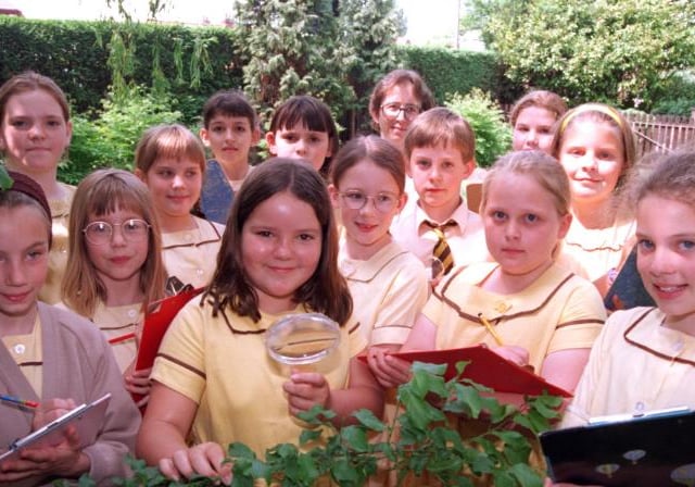 Mrs Gill Stirland with her class at St Mary's in 1996. They had won the naturalist award from Sandall Beat Wood.