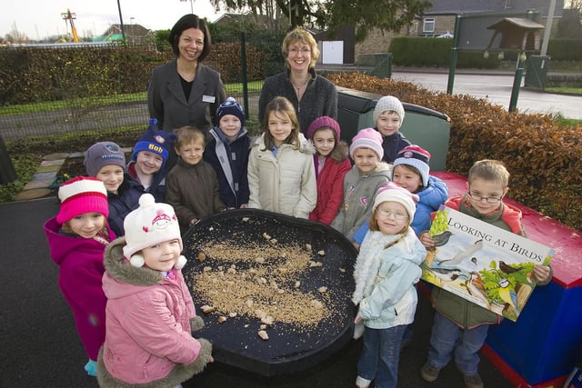 Westfield Infant School Chesterfield took  part in the RSPB Big Bird Watch in 2007.  Pictured from left: Bryant Homes Consultant Debbie Ford and teacher Kathryn Fretwell.