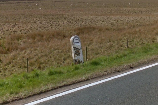 We start on the A57 heading into, or out of, Sheffield - this milepost, 80 metres west of the driveway to Moscar Cross Farm, is Grade II-listed. On its left side it reads 'Manchester, 30 miles, Glossop, 16¼ miles', and on the right is written 'Sheffield, eight miles'. It was made in the 19th century from cast iron fixed to a gritstone pillar.