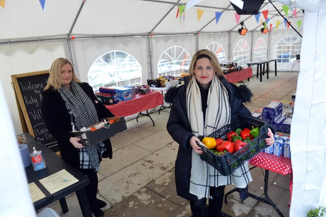 With lockdown in full force The Raby Arms, in Hart, opened a village shop to help keep villagers supplied. From left, managers Shelby Turner and Kate Bruns.