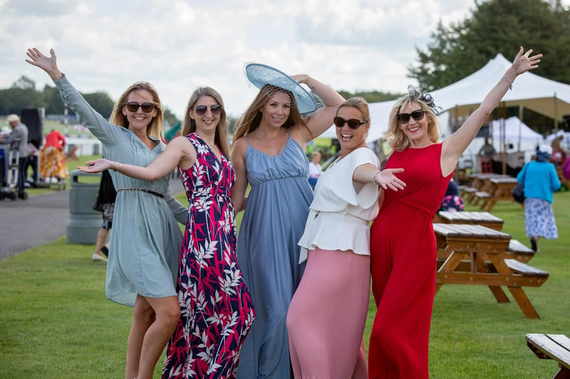 Ladies Day at Qatar Goodwood Festival, Goodwood on 29th July 2021
Pictured: Friends enjoying themselves at Goodwood
Picture: Habibur Rahman