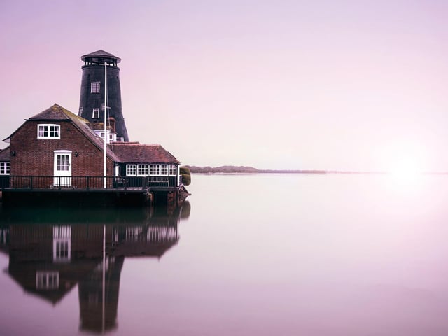 Perfectly still reflections. Langstone Harbour Mill.