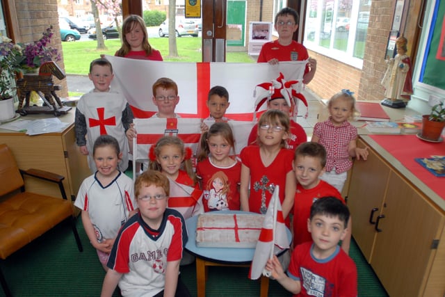 Celebrating St George's Day at St Oswald's RC Primary School in 2007. Have you spotted anyone you know?
