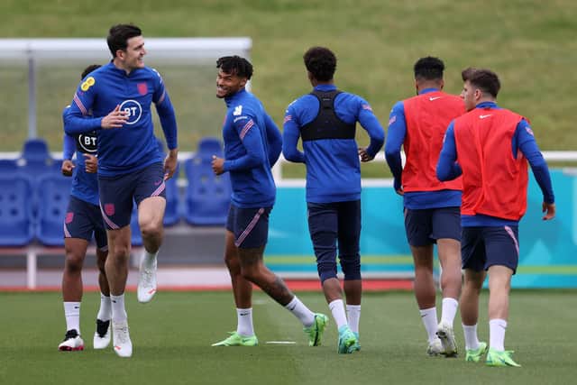 Harry Maguire returned to England training at St George's Park ahead of the Euro 2020 opening atch against Croatia on Sunday. (Photo by Catherine Ivill/Getty Images)