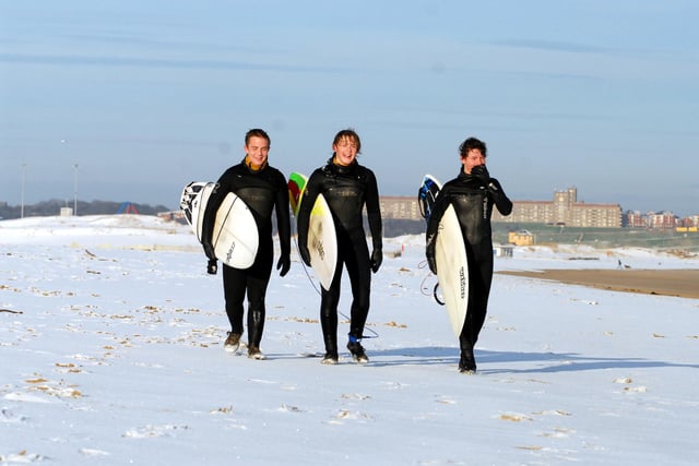 These South Shields surfers were enjoying the waves despite the freezing weather. Pictured in 2009 are Simon Coates, Ross Hargreaves and Luke Dixon.
