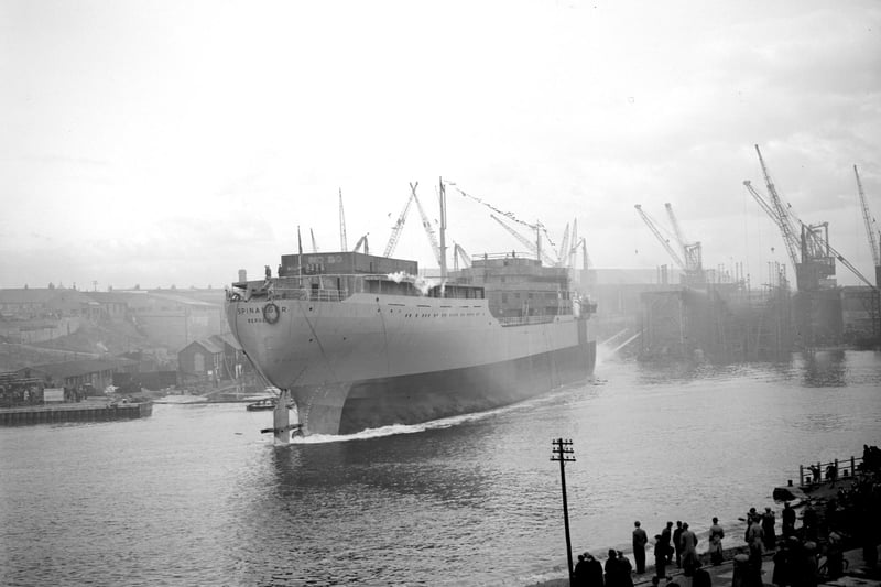 This is also the site of a former Sunderland shipyard. Ships have been built on the Wear since at least 1346. This stretch of the river was home to J.L Thompson's shipyard. Pictured in October 1957 is 19,000 ton tanker Spinanger which entered the Wear from the shipyard J L Thompson and Sons. It was the first ship of her size to be launched without the assistance of tugs.