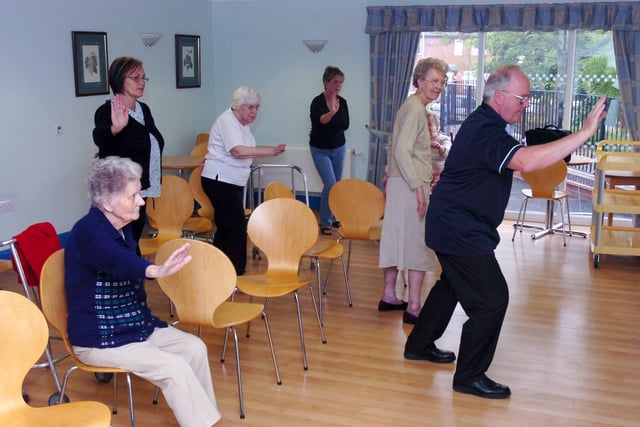 Danny Vaughan, right, takes a t'ai chi class at Cotleigh Care home, Four Wells Drive, Hackenthorpe, Sheffield, in June 2008
