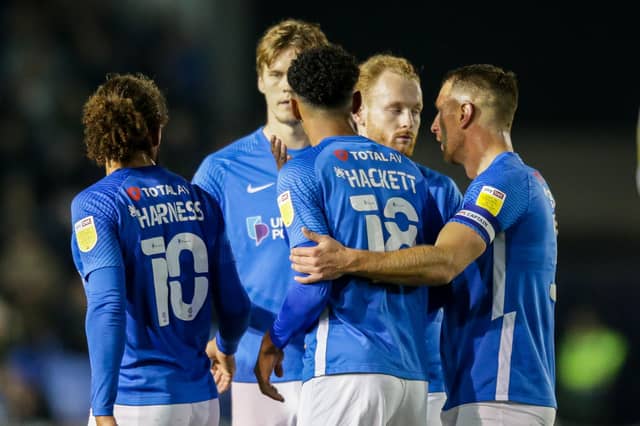 Reeco Hackett netted Pompey's equaliser against Cheltenham this evening. Picture: Robin Jones/Digital South