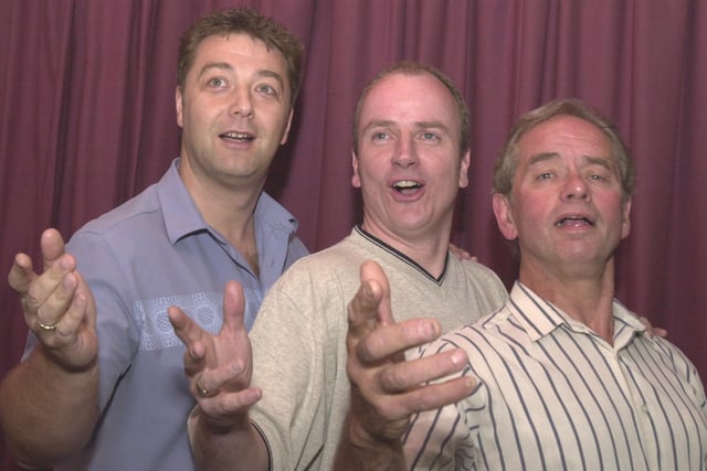 Pictured at the Manor Operatic  Society rehearsal rooms, Walker Street, Sheffield, where three Tenors were rearsing for the Queens Golden Jubilee Music Hall. LtoR are, Steve Ash, Peter East, and Alan Hall in 2002