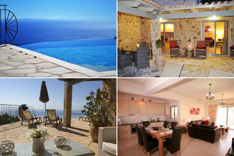 Just £370,000 will get you a slice of paradise on the stunning Greek island of Caphalonia - where Hollywood film Captain Corelli's Mandolin was shot. This luxury villa is perched on a hill overlooking the sea, with three bedrooms, three bathrooms, gated entry, a luxury fitted kitchen, plenty of outdoor space, and a shimmering infinity pool.