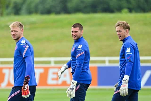 England goalkeepers Aaron Ramsdale, Sam Johnstone and Jordan Pickford
