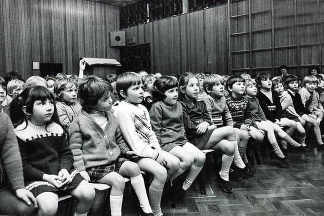 Assembly time for these Sheffield school children, but when and where was the picture taken?