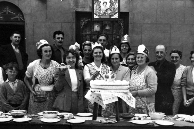 Residents of Seymour Street, Buckland enjoying a 1953 Coronation street party