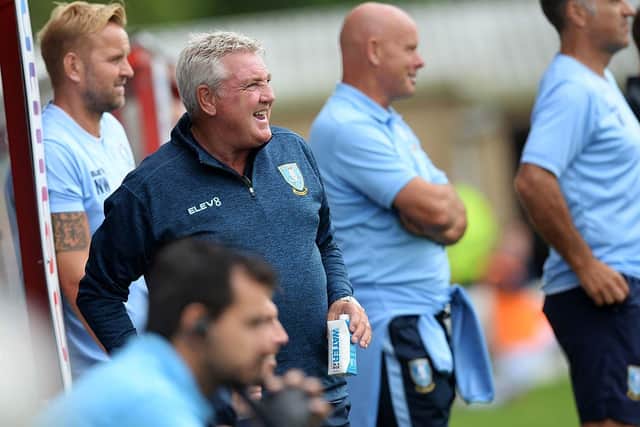 Steve Bruce at what would be his final match in charge at Sheffield Wednesday - a pre-season friendly at Lincoln City - before leaving for Newcastle United